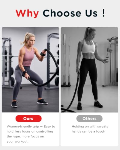 Efiment Elastic Battle Rope for Home Gym Workout - 30FT Resistance Training Exercise Rope with Protective Sleeve, Oversized Grips and Wrist Straps for Indoor Outdoor Fitness