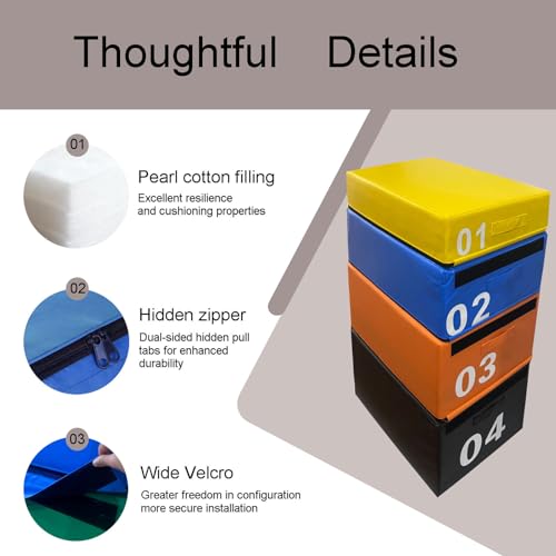 4-in-1 Plyometric Jump Box Set, Height-Adjustable Soft Foam Plyo Boxes for Stackable Home Gym & Commercial Training | Non-Slip Exercise Equipment for Kids & Adults(Size:75 * 55 * 15cm)