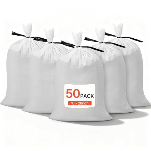 VEVOR Heavy Duty Sand Bags, 50Pack 14" x 26", Empty Sandbags for Flooding with Tie Strings, Woven Polypropylene Sand Bag with 1600 Hours of UV Protection, 50Lbs Capacity - size: 50 PACK