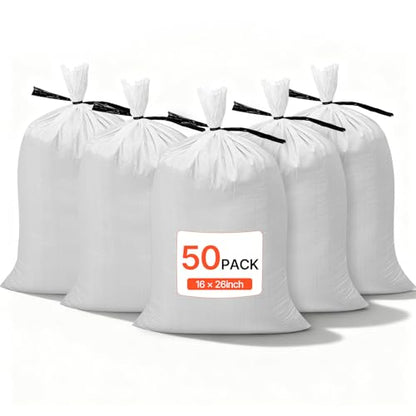 VEVOR Heavy Duty Sand Bags, 50Pack 14" x 26", Empty Sandbags for Flooding with Tie Strings, Woven Polypropylene Sand Bag with 1600 Hours of UV Protection, 50Lbs Capacity - size: 50 PACK