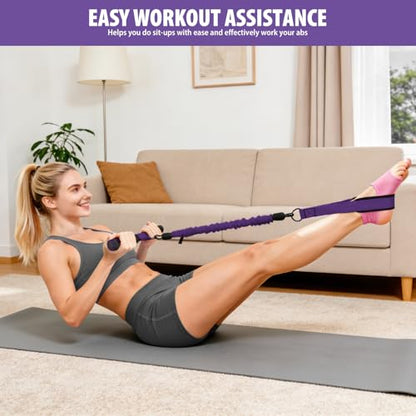 Pedal Resistance Band with Handle, 3 Tube Adjustable Resistance Bands for Abdomen, Upgraded Exercise Equipment with Soft Foot Pedal for Abs Arm Leg Waist Workout, Core Pilates (Purple)
