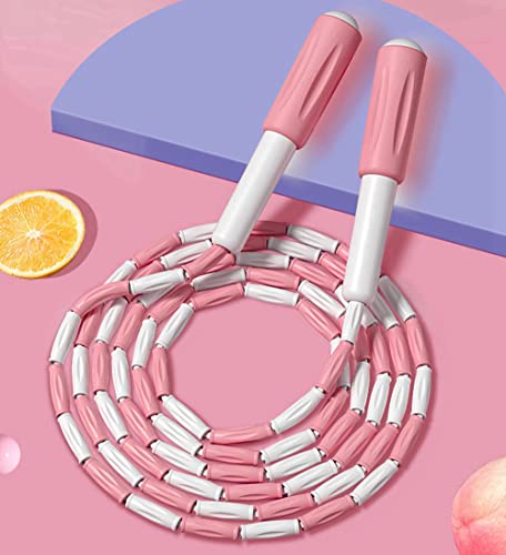 Jump Rope Soft Beaded Skipping Rope Adjustable Length Tangle Basic Jump Ropes for Fitness School Exercise Equipment for Women,Men Perfect Weight Loss 9 FT - color: Pink