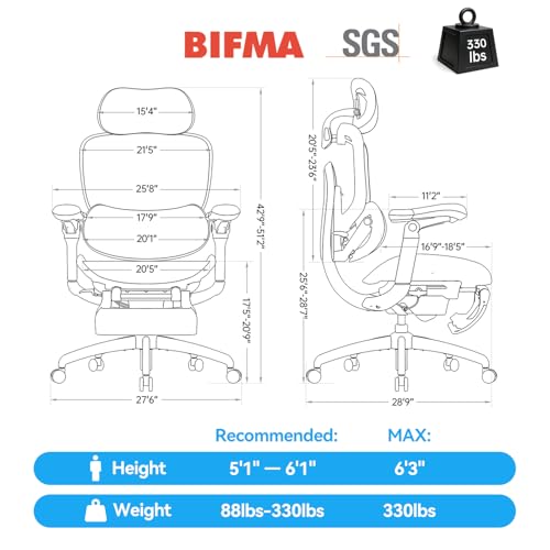 SIHOO Doro C300 Pro V2 Ergonomic Office Chair with Footrest, 2 Packs, Grey - color: Grey, size: Pack of 2