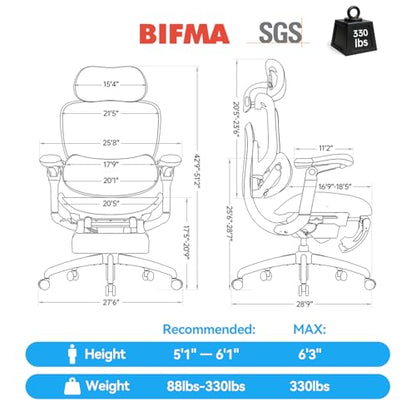 SIHOO Doro C300 Pro V2 Ergonomic Office Chair with Footrest, 2 Packs, Black - color: Jet Black, size: Pack of 2