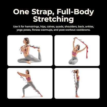 Sunny Health & Fitness Premium Yoga Stretch Strap with 8 Individual Grip Loops - 75" x 1.5" Durable Polyester Stretching Strap for Flexibility, Physical Therapy, Pilates, and Full Body Workouts
