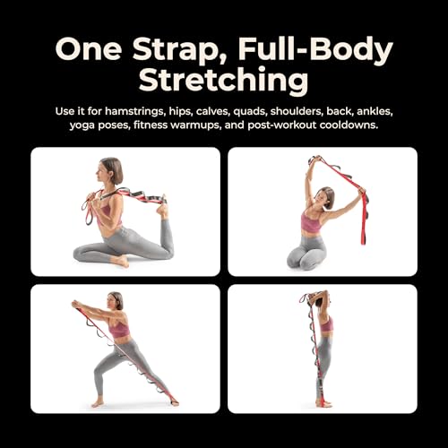 Sunny Health & Fitness Premium Yoga Stretch Strap, 10 Individual Grip Loops