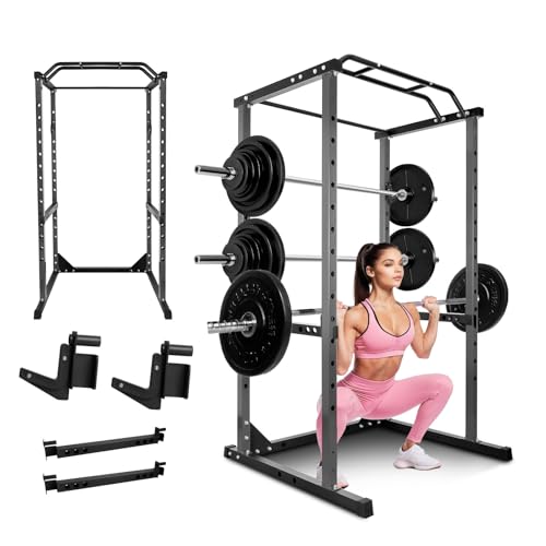 1200 LBS Power Rack Home Gym, 44.3'' x 45.6'' x 81.5'' Versatile Power Cage, Squat Rack with More Training Accessories, Multi-Grip Pull-Up Bar, Adjustable Safety Bars for Home Gyms (Black)
