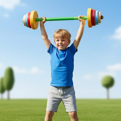 OCES 5-in-1 Kids Weight Set — Adjustable Fillable Toddler Weights Gym Set (Barbell, Dumbbells, Kettlebell, Ring Toss, Push-up) Kids Workout Equipment Beginner Home Gym Play Exercise Fitness Toy
