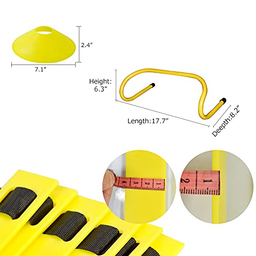 TNZMART Agility Ladder and Disc Cones Training Set Adjustable Rungs Training Ladder with 10 Plastic Sport Cones for Training - color: Yellow, 6 hurdles