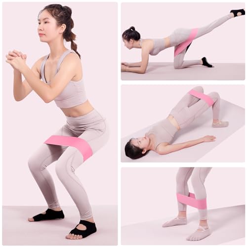 Glute Bands and Stretch Strap Set, Booty Band with 11 Loop Stretch Band for Women, Pilates, Yoga, Leg and Glute Workout, Flexibility Training and Home Exercise - color: Pink