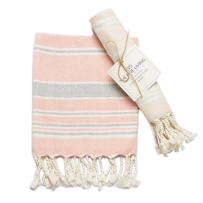 TFLC Turkish Cotton Kitchen & Bath Towels, Set of 2, 40x18”, Beige & Red - color: Beige & Red, size: 40x18" - Set of 2