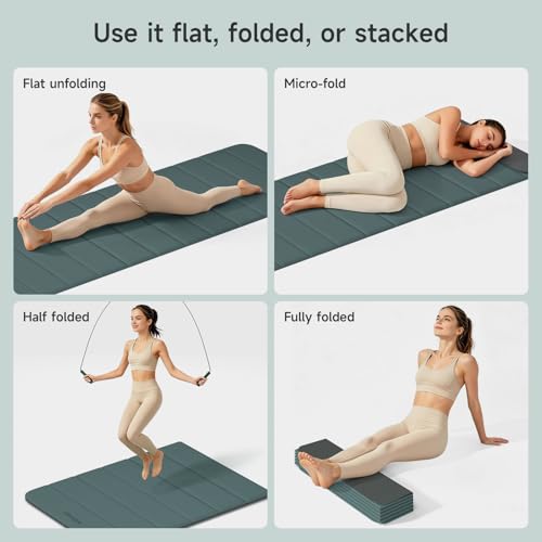 12-Fold POE Yoga Mat 75x26x0.4 Inches – Non-Slip, Compact & Workout-Friendly for Yoga, Pilates, Strength Training & Meditation - color: Dark green+Dark grey
