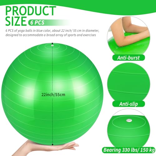 Hungdao 6 Pack Exercise Ball Bulk Inflatable Pregnancy & Workout Ball 22 Inch Heavy Duty Pilates Ball for Yoga Stretching Therapy Balance Physical Fitness - color: Green