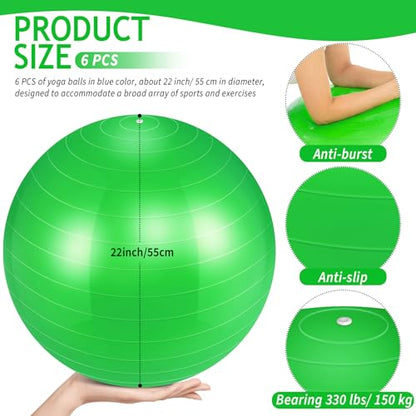 Hungdao 6 Pack Exercise Ball Bulk Inflatable Pregnancy & Workout Ball 22 Inch Heavy Duty Pilates Ball for Yoga Stretching Therapy Balance Physical Fitness - color: Green