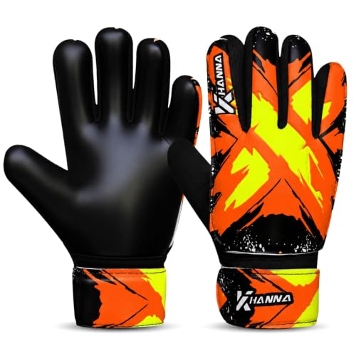 KHANNA Kids Soccer Goalie Gloves with Padded Palm – 4MM Latex Grip, Breathable Soccer Goalkeeper Gloves for Boys & Girls – Youth Football Gloves for Training & Match - color: Orange, size: 7