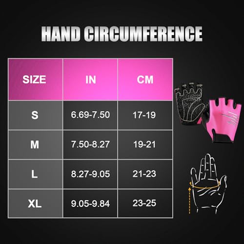 Cycling Gloves for Men and Women, Half Finger Padded Bike Gloves - color: Pink, size: Large