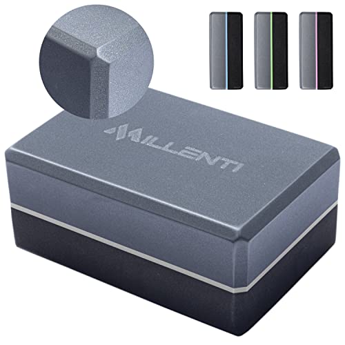 Gray Black Yoga Block Yoga Brick - Sold as Single EVA Foam Block, Bevelled Edge, Non-Slip, Latex-Free Block with a Workout Chart 9x6x4”