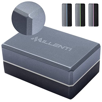 Gray Black Yoga Block Yoga Brick - Sold as Single EVA Foam Block, Bevelled Edge, Non-Slip, Latex-Free Block with a Workout Chart 9x6x4”