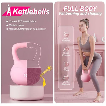DlandHome Kettlebell Weights Strength Training Kettlebell-Great for Full Body Workout and Strength Training,Easy Grip Handle,PVC Filled with Iron Sand - color: Pink-15lbs