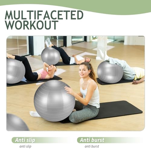 Hungdao 6 Pack Exercise Ball Bulk Inflatable Pregnancy & Workout Ball 22 Inch Heavy Duty Pilates Ball for Yoga Stretching Therapy Balance Physical Fitness - color: Gray