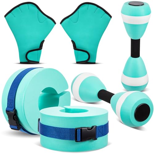 Water Aerobics Set Aquatic Exercise Set Include Water Foam Dumbbell Swim Aquatic Cuffs Ankle Arm Swimming Glove Pool Resistance Weights Pool Fitness Equipment for Training - color: Mint Green
