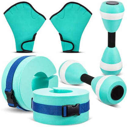 Water Aerobics Set Aquatic Exercise Set Include Water Foam Dumbbell Swim Aquatic Cuffs Ankle Arm Swimming Glove Pool Resistance Weights Pool Fitness Equipment for Training - color: Mint Green