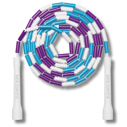 Pro-Grade Beaded Jump Rope for Beginners - color: White/Purple/Blue