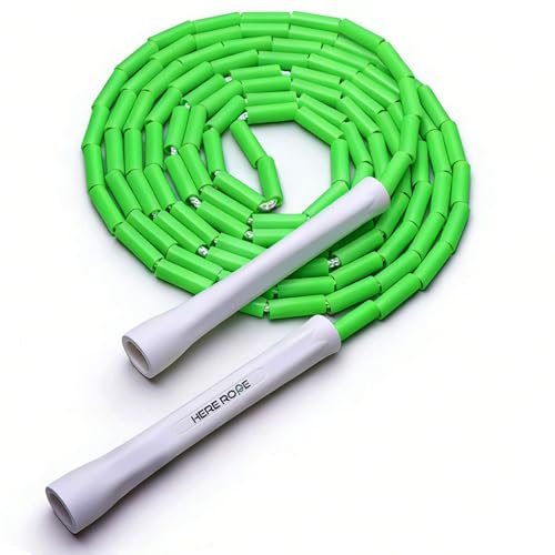 Adjustable Beaded Jump Rope For Adults, Kids, Hererope 10 ft Beaded Jump Rope With Unbreakable Handles & Shatterproof Beads for Enhanced Fitness Training - color: Green
