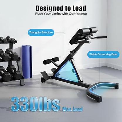 Roman Chair Back Extension Machine-Multi Functional Ab Bench, Angle & Height Dual Adjustable Back Extension Bench Machine for Glute, Leg Strength Trainer Home Gym Full Body
