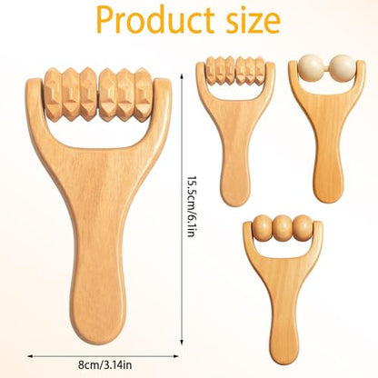 Wooden Massage Roller, Wooden Foot Massager Roller, Three Massage Tools Set for Muscle Relaxation, Handheld Wood Body Roller, Natural Wood Construction with Ergonomic Design