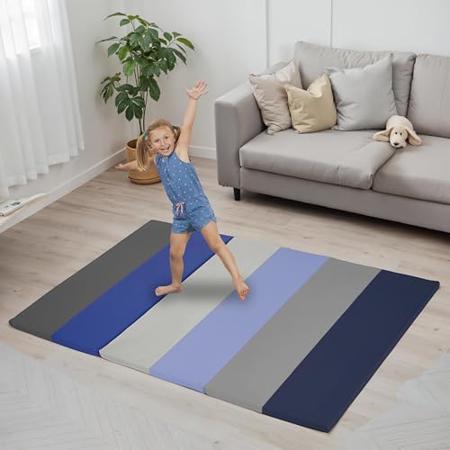 Factory Direct Partners SoftScape 4ft x 6ft Runway Tumbling Mat - Soft, Sturdy Foam, 3-Fold Exercise Mat - color: Navy/Powder Blue, size: 4 FT x 6 FT