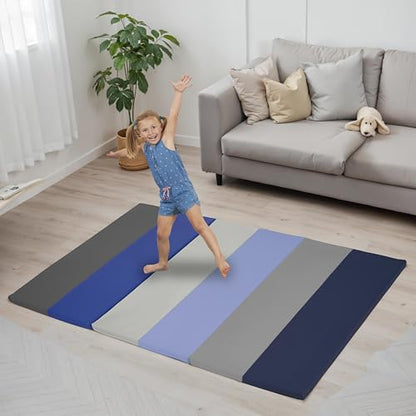 Factory Direct Partners SoftScape 4ft x 6ft Runway Tumbling Mat - Soft, Sturdy Foam, 3-Fold Exercise Mat - color: Navy/Powder Blue, size: 4 FT x 6 FT