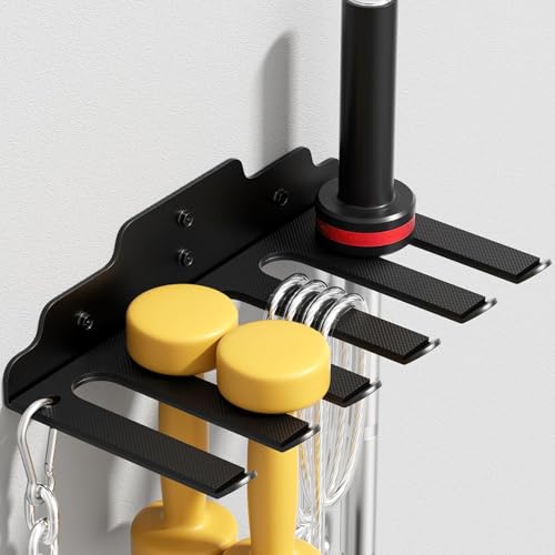Barbell Wall Holder,Single Barbell wall Mount Hanger,Garage Gym Bar Wall Rack,Vertical Olympic Hanger wall Mount Rack,Space Saving Gym Accessory,Holds Under 33mm Bar Size(Black) - color: Black 6 hooks