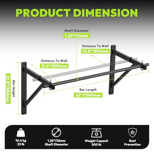 HANDBODE Wall Mounted Pull Up Bar for Doorway, 52''/36'' Chin Up Bar - color: 52” wall mounted pull up bar