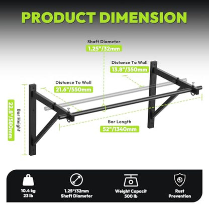 HANDBODE Wall Mounted Pull Up Bar for Doorway, 52''/36'' Chin Up Bar - color: 52” wall mounted pull up bar