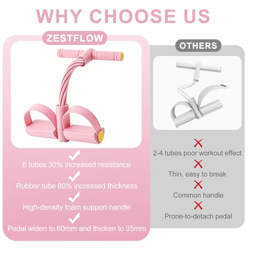 Pedal Resistance Band with Handle, 6-Tubes Tesistance Bands with Handles, Natural Rubber Foot Pedal Resistance Band, Multifunctional Exercise Bands for Abdomen, Waist, Arm, Leg - Pink