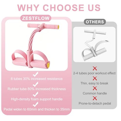 Pedal Resistance Band with Handle, 6-Tubes Tesistance Bands with Handles, Natural Rubber Foot Pedal Resistance Band, Multifunctional Exercise Bands for Abdomen, Waist, Arm, Leg - Pink