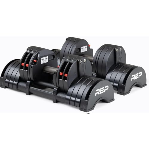 REP Fitness QuickDraw Adjustable Dumbbell Set, Pair, 30/40/50/60 lb Each, Steel Plates, Knurled Handle, Lock-N-Load Switch, Space-Saving Compact Free Weights, Strength Training, Home Gym, Men & Women - style: 5-30 lbs