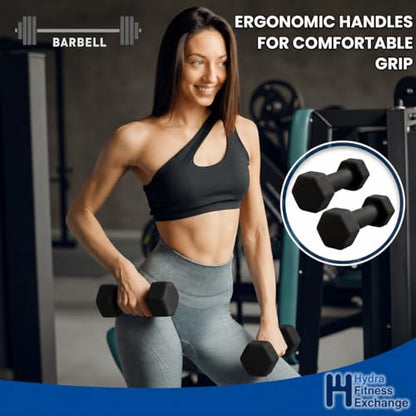 Neoprene Hexagon Dumbbells with Cast Ergo Handle (1 to 15lbs Pack of 1, 2, 4) | Durable Anti-Slip Exercise & Fitness Strength Training Free Weights for Home Gym | Black | For Men & Women