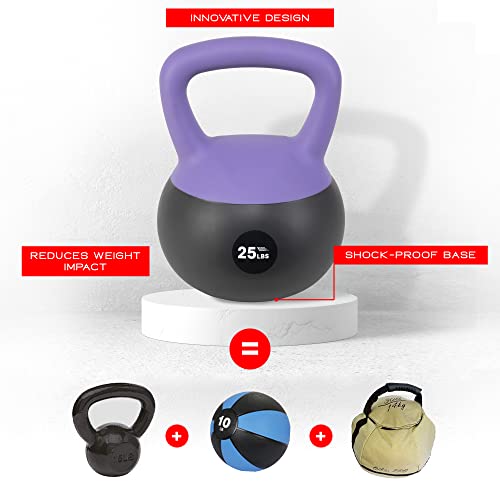 NonZero Gravity Iron Sand Soft Kettlebell with PVC Shell, Shock-Absorbing Base & Extra-Wide Grip for Versatile Workouts | Durable Strength Training Equipment - color: 25 lbs
