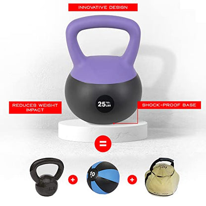 NonZero Gravity Iron Sand Soft Kettlebell with PVC Shell, Shock-Absorbing Base & Extra-Wide Grip for Versatile Workouts | Durable Strength Training Equipment - color: 25 lbs