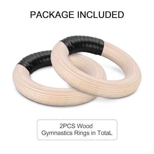 2Pcs Gymnastics Rings Wooden Gym Ring 1500Lbs, Non-Slip Gymnastics Ring, Pull Up Workout Rings, Wood Gymnastics Ring GYM Ring For Kids, Adult, Home, Gym, Exercise, Training (25mm 19cm)