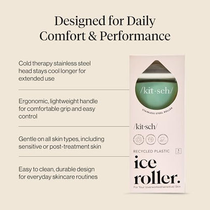 Kitsch Ice Roller for Face – Stainless Steel Ice Face Roller to Reduce Puffiness, Redness & Headaches – Cooling Facial Roller for Skin Care, Irritation Relief & Spa-Like Experience at Home - Mint - color: Minty Green