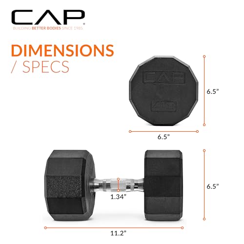 CAP Rubber Coated Dumbbell Weights, Free Weights for Home Gym Strength Training, Anti-Roll Hex Dumbbells with Black, Chrome & Comfort Grip Handles, Singles - size: 40 lb, style: 12-Sided - Chrome Handle