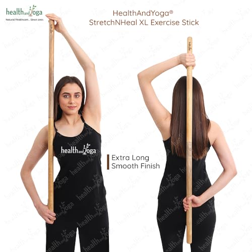 HealthAndYoga™ StretchNHeal Collapsible Multi-Use Wooden Yoga Stick - Regular and XL - Portable Posture Corrector Pole, Stretch Mobility Stick, Physical Workout Exercise Dowel