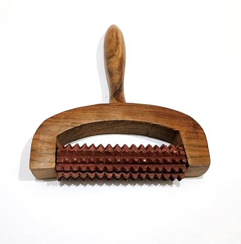 Wooden Roller Massager with Handle, Spiked Acupressure Roller, Natural Wood, Body Massage Tool