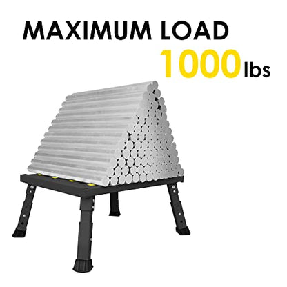 Adjustable Height Aluminum RV Step, Stable Foldable Platform Step Stool, Supports Up to 1,000 lb, Non-Slip Rubber Feet and Platform Mat, Easy to Carry (Black)