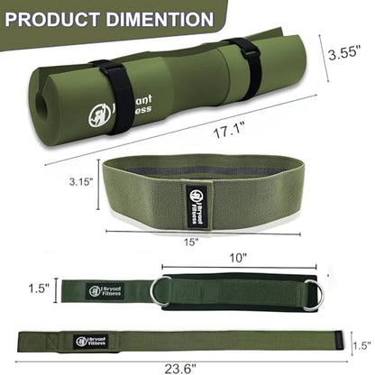 J Bryant Barbell Pad Set with 2 Ankle Straps for Cable Machines Hip Resistance Band Weight Lifting Straps Thick Cushion Hip-Thrusts Pad with Carry Bag for Squats Bench Press Workout - color: army green set