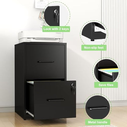 Metal File Cabinet with Drawer Heavy Duty Locking File Cabinets - color: Black, size: 25.6"H-2 drawers