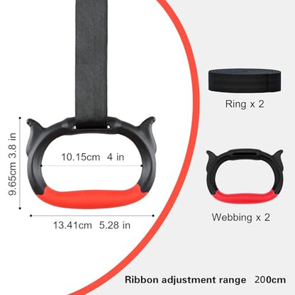 Gymnastics Rings, Children's Home Gym Equipment, Children's Adjustable Strap Strength Training Rings (Red)